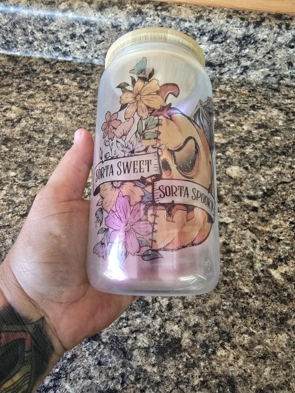 Sorta Sweet Sorta Spooky 18 oz Glass Cup With Lid